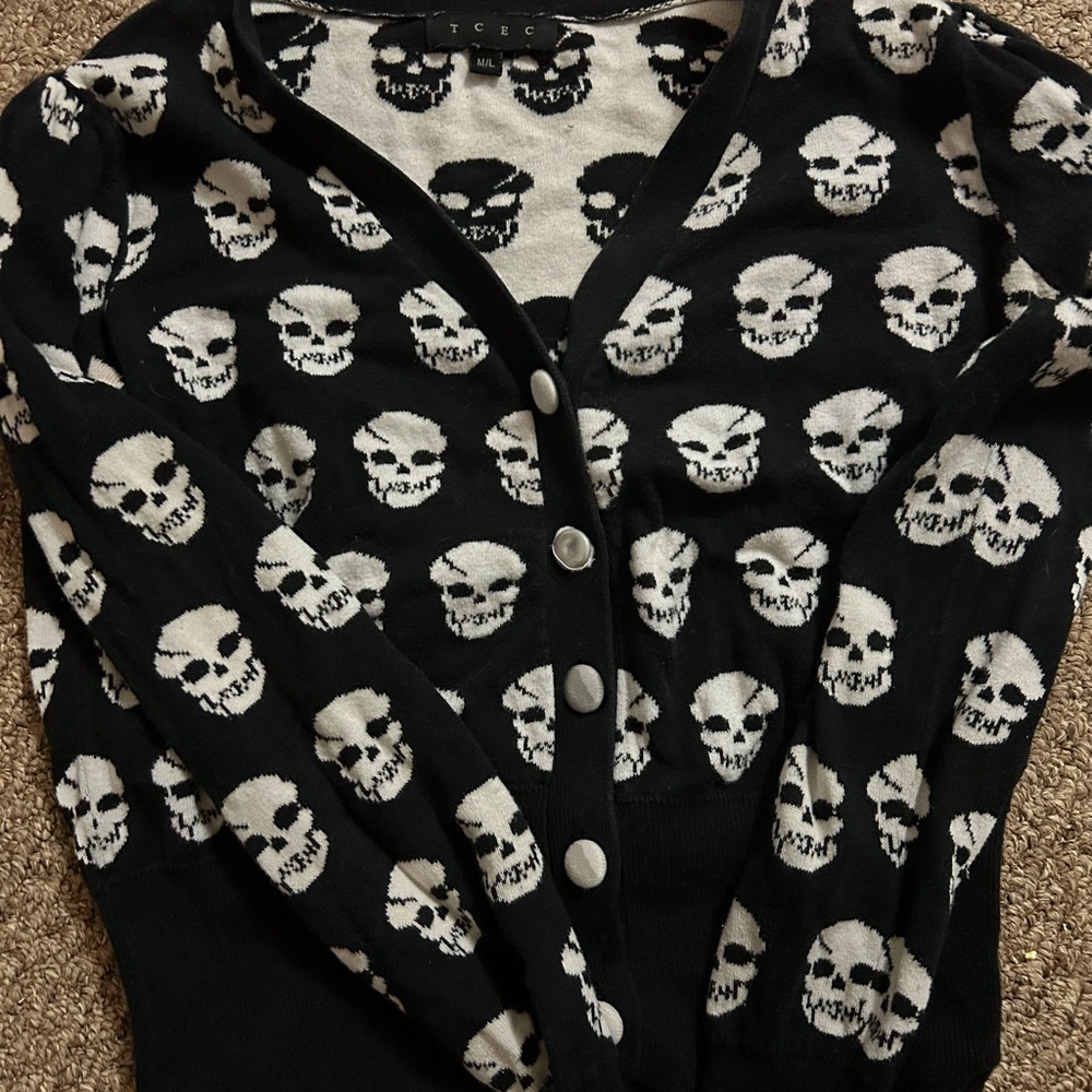 TCEC Black and White Skull Cardigan